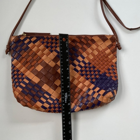 Claramonte Woven Crossbody Bag Wallet Leather Brown/Navy Retro Boho 12”x8”x2” - Picture 4 of 8